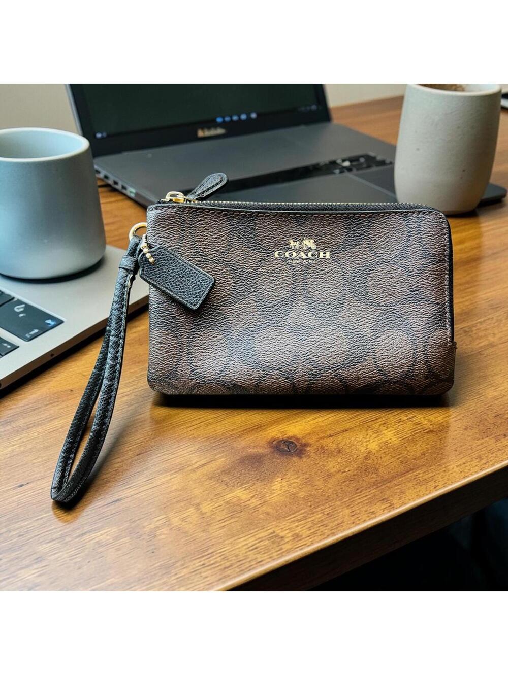 Coach monogram double zip wristlet with hang tang - Picture 2 of 9